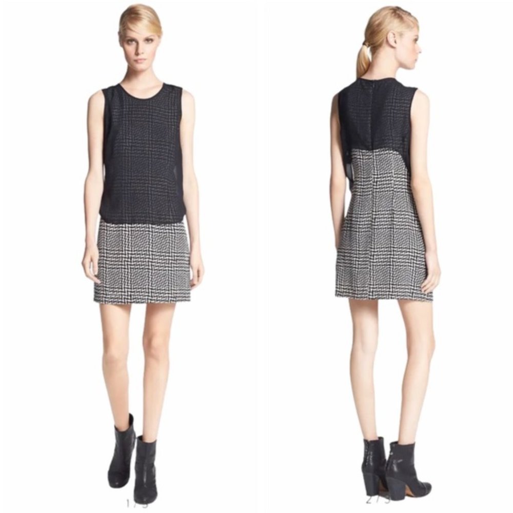 Rag & Bone Black and White Fleet Sheer Silk & Tweed Sleeveless Mini Dress Size 4